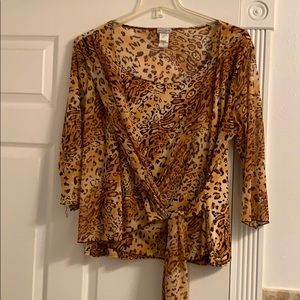3/4 sleeve sheer blouse animal print